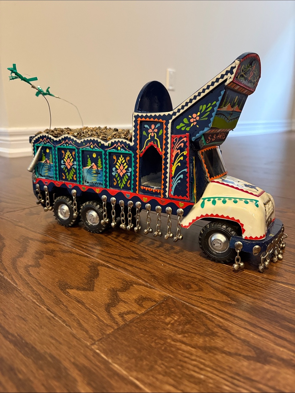 Pakistani Truck Art Miniature Wood Truck 12.75” Folk Art Bajri Decor